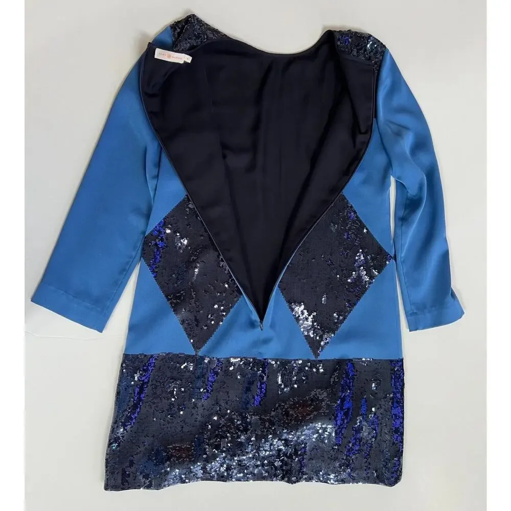 Tory Burch Lantilly Evening Blue Sequin Shift Tunic Dress Sz 10 NWT $795